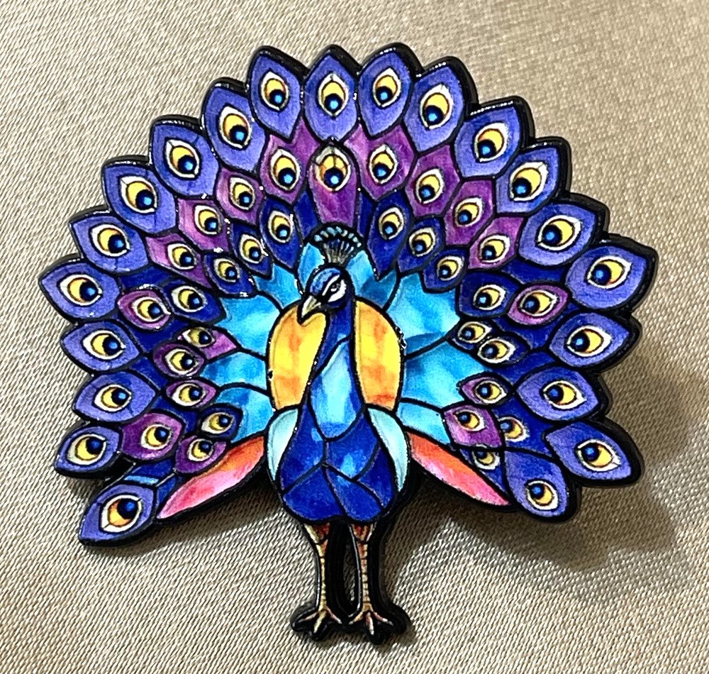 NWOT Blue Peacock Brooch Lapel Pin Enamel Bird Nature Peafowl Feather Wing